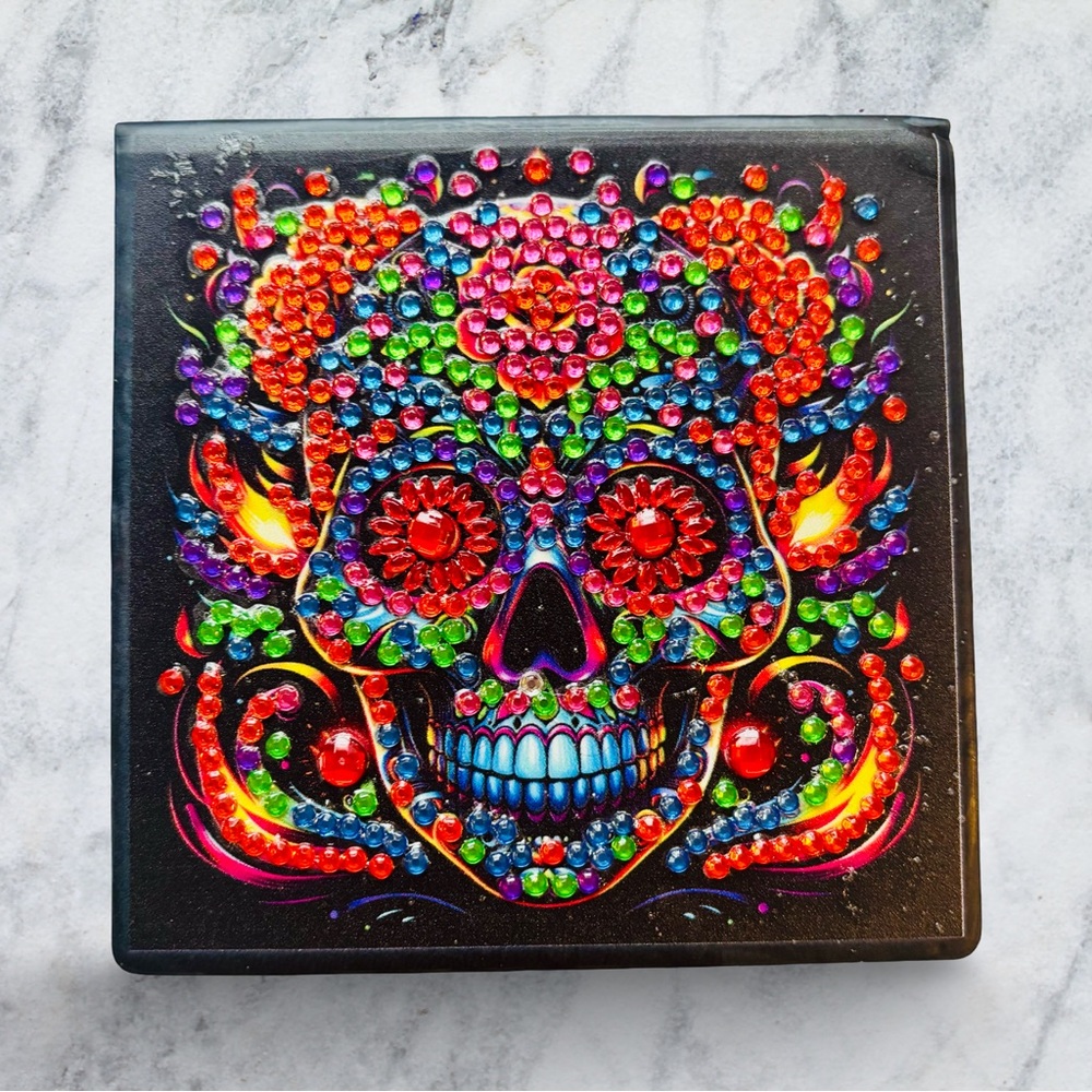 Hand Crafted Colorful Sugar Skull Diamond Art Note Box